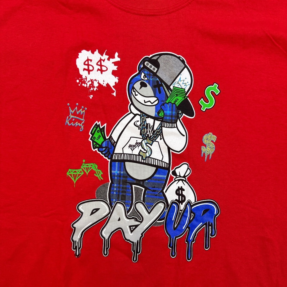 3Forty Inc T Shirt Mens Medium Red Pay Up Money Bear Graphic Streetwear Hip Hop - Picture 2 of 4